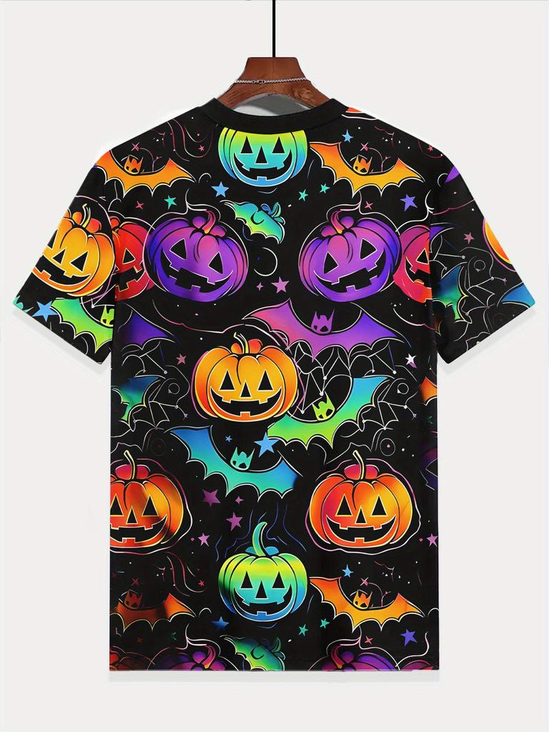 3D Print Pumpkin Bat T-Shirt, Stylish and Cool Short Sleeves, Casual Wear, Summer Kids' Clothing, Suitable for T-Shirt