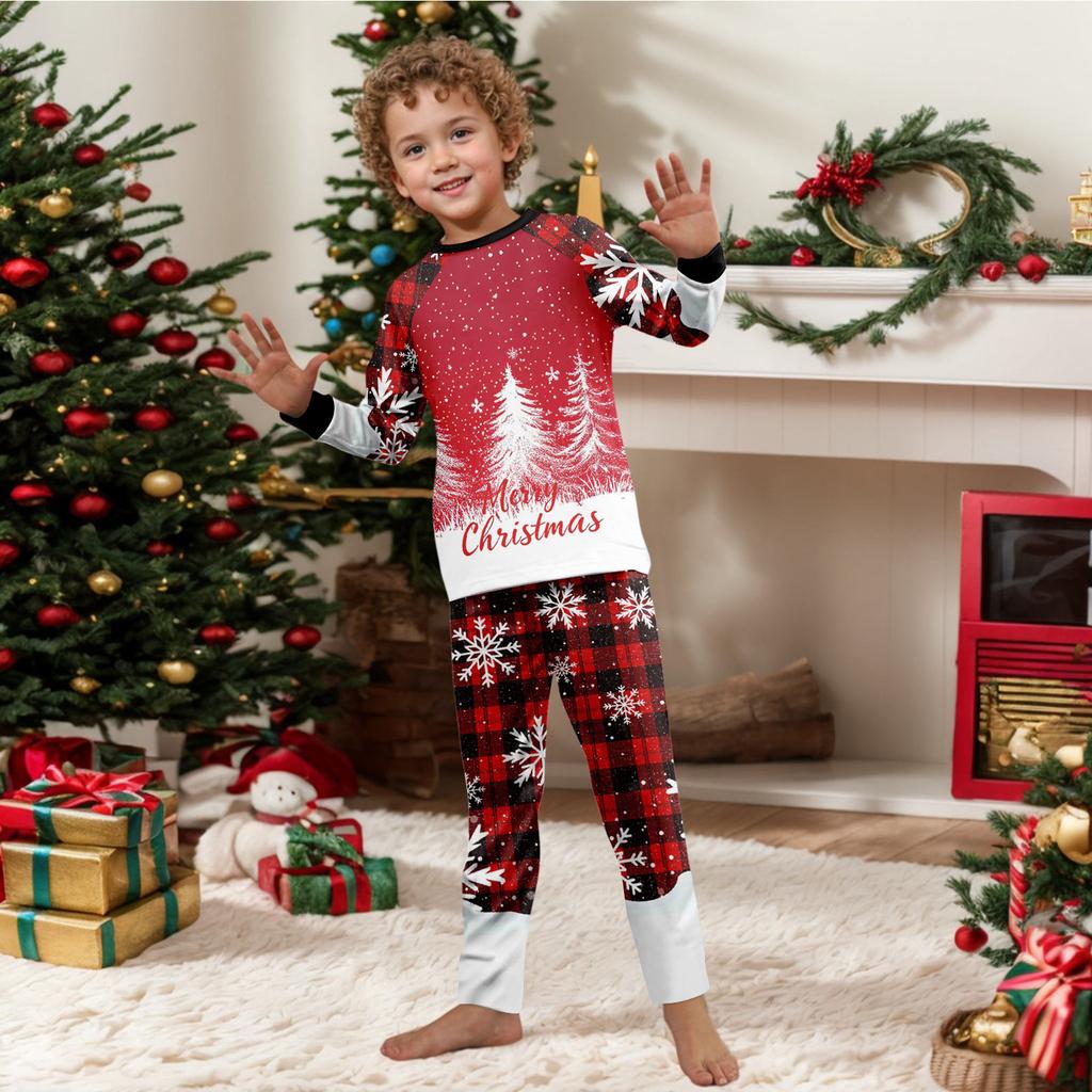 Christmas Print Cute Family Set Pajamas, Home Clothes, Family Set Long Sleeve Top Pants Set