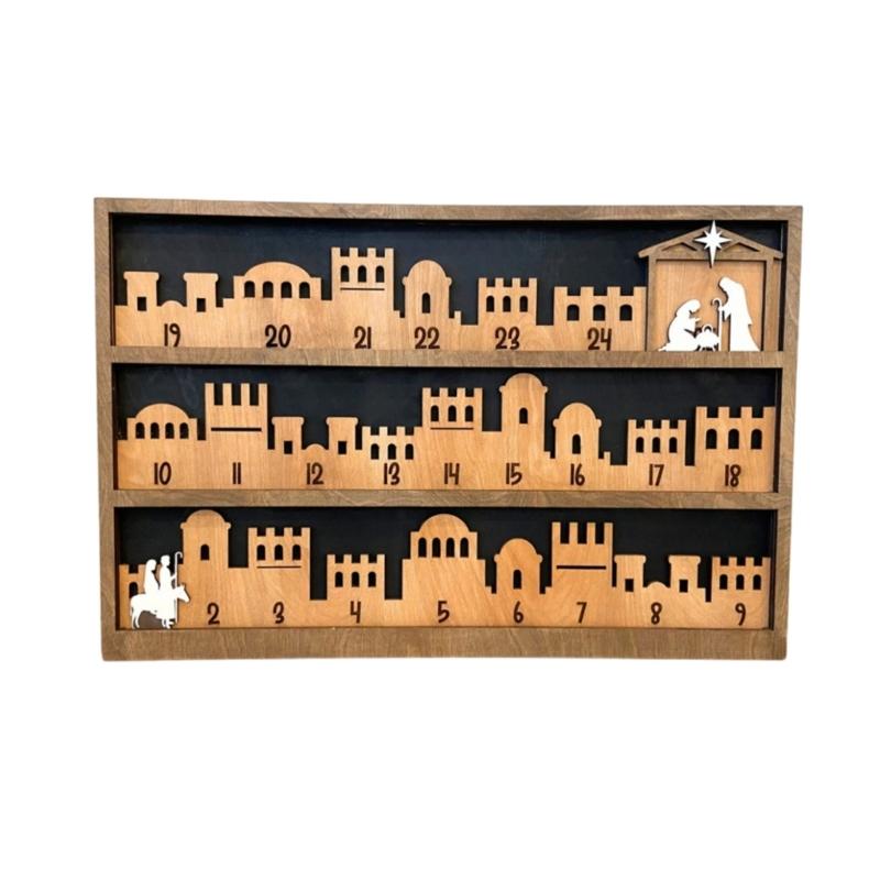 

Christmas Nativity Scene Advents Calendar with Movable Star Indoor 3D Wood Base Decoration for Holiday Countdowns 1