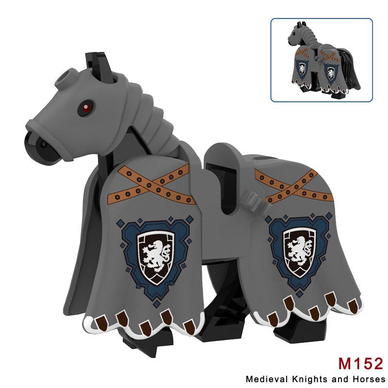 Středověký MOC Hradní Voják Figurky Stavebnice Mount Bílý Lev Zbroj Válečný Kůň Kočár Doprava Vůl Drak Hračky Dárek K149