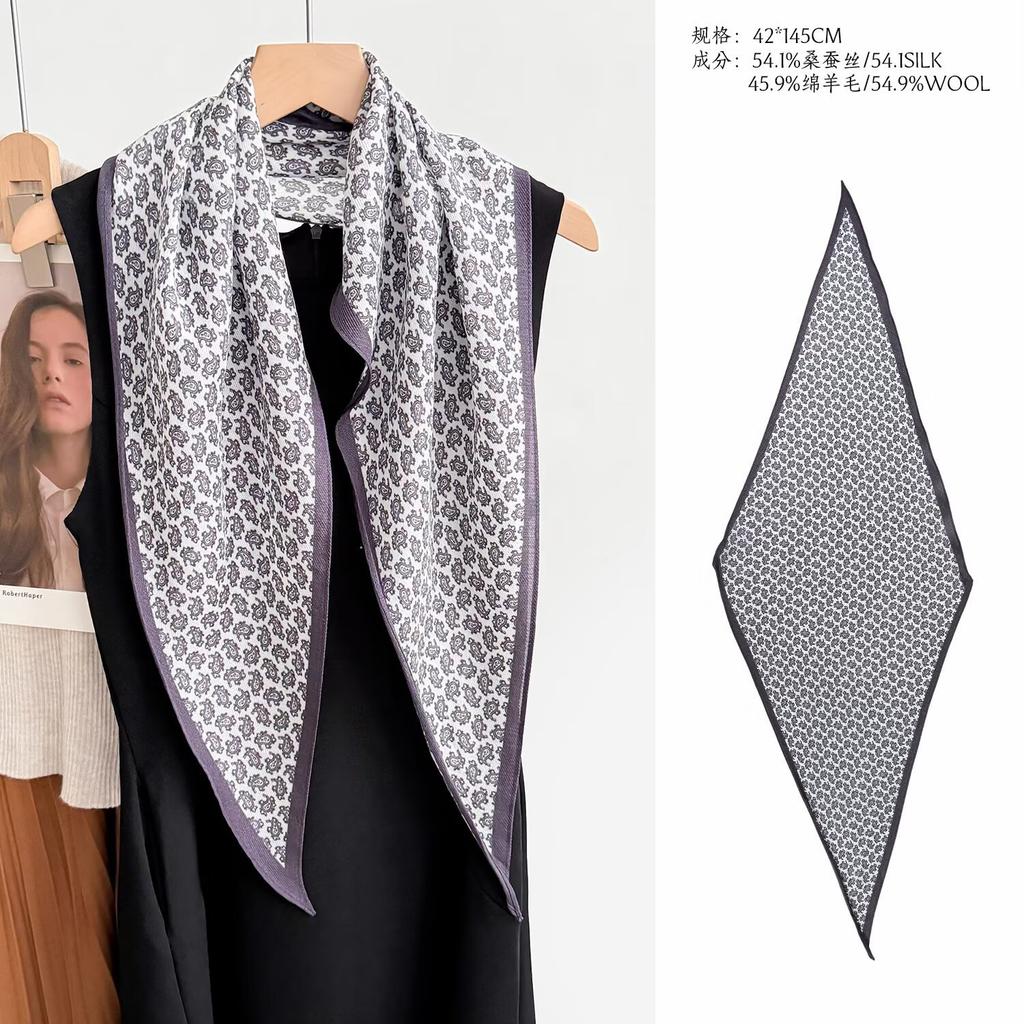 Thin spring and summer new mulberry silk silk scarf fashion diamond scarf thin silk wool scarf neck scarf versatile small scarf
