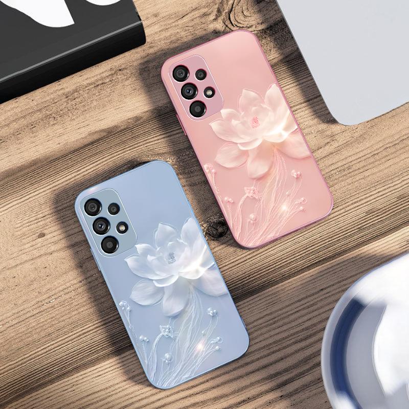 Bright Dark Purple Lotus For Samsung Galaxy S10 4G S20 11E 30 S21 21Fe 22 S24 Pro S23 Ultra 5G S8 S9 Tempered Glass Phone Case