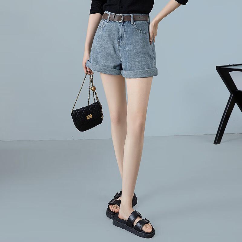 Sibai She Women's High-Waisted Washed Denim Shorts