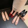Square-buttoned, Thick-soled Shoes with Square Toes, Elegant High Heels, Single Women's Shoes