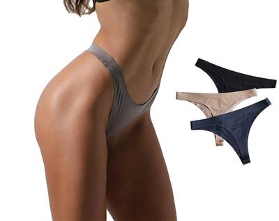 Pupule Holomua Brazilian Cut Seamless Sexy Solid Plus Cute Women's Panties, 3-Piece Set, Color, Shiny, Smooth, Size, Lace, Thong, Regular, Cotton,
