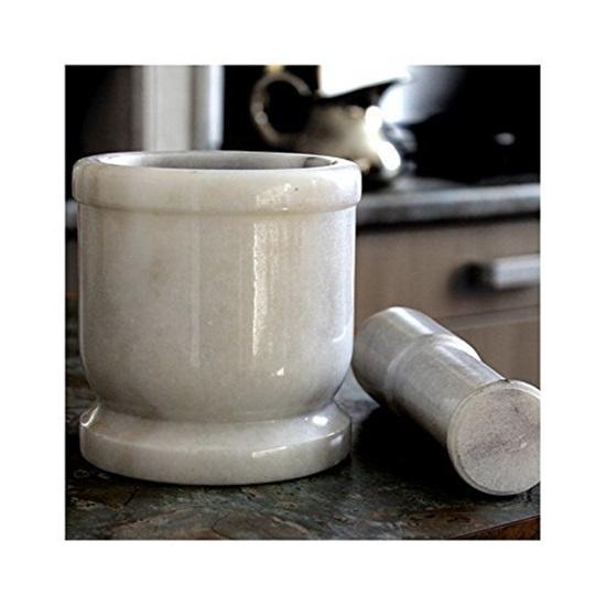 10.16 Cm White Marble Imam Dasta Mortar and Pestle Set Ohkli Musal Kharal