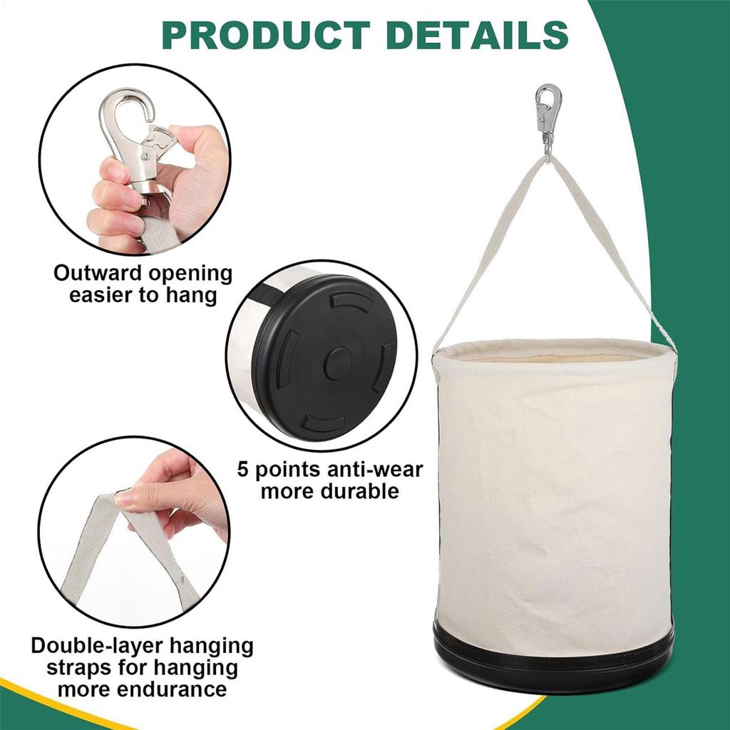 Heavy Duty Tool Canvas Bucket  With Load-bearing Hook Holder for Landscaping Construction Site Welding Building