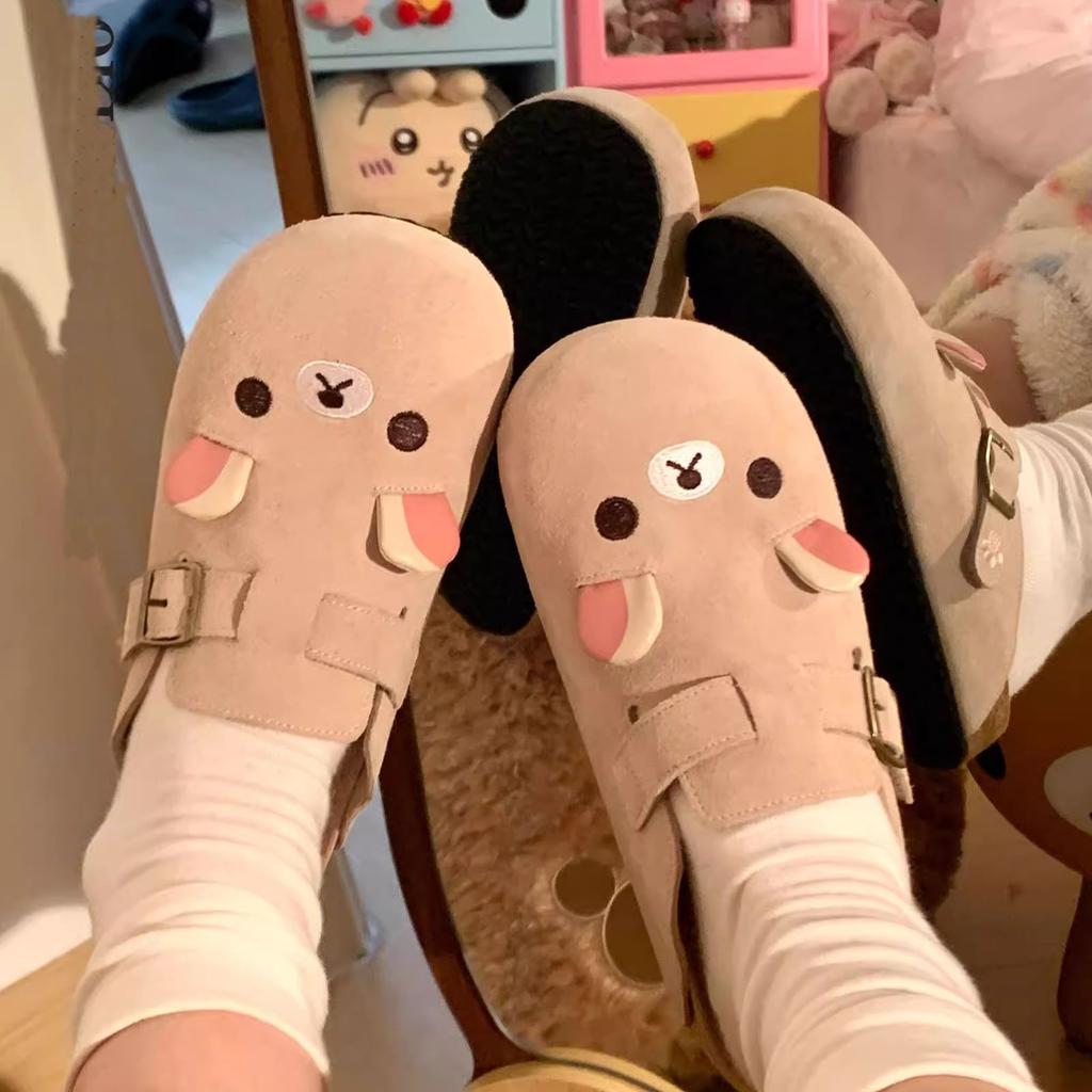 Cute bear baotou girl spring new platform lazy half slippers retro single shoes
