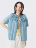 Beams Boy Women's Striped Ruffle Short Sleeve S/S Shirt, Blue, Free Size