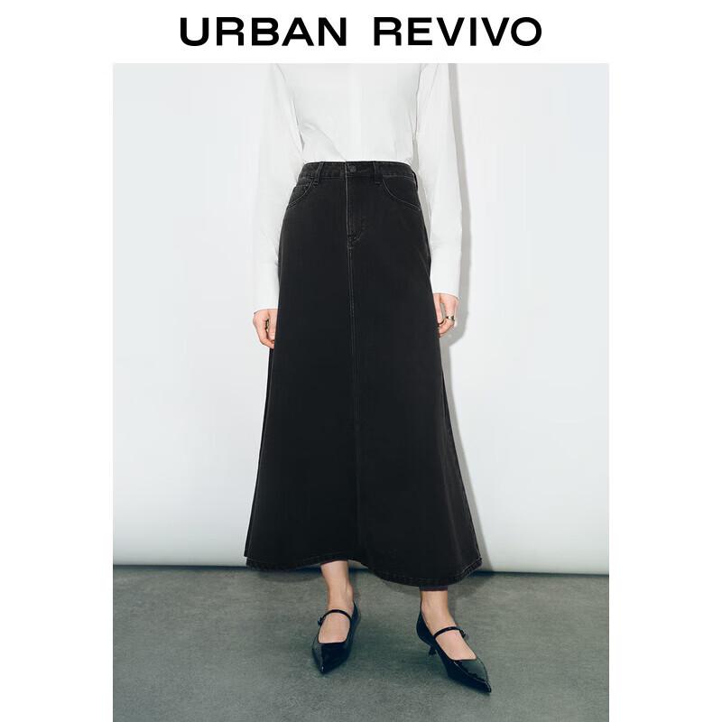 UR Women s Washed Black Denim A-line Midi Skirt XXS
