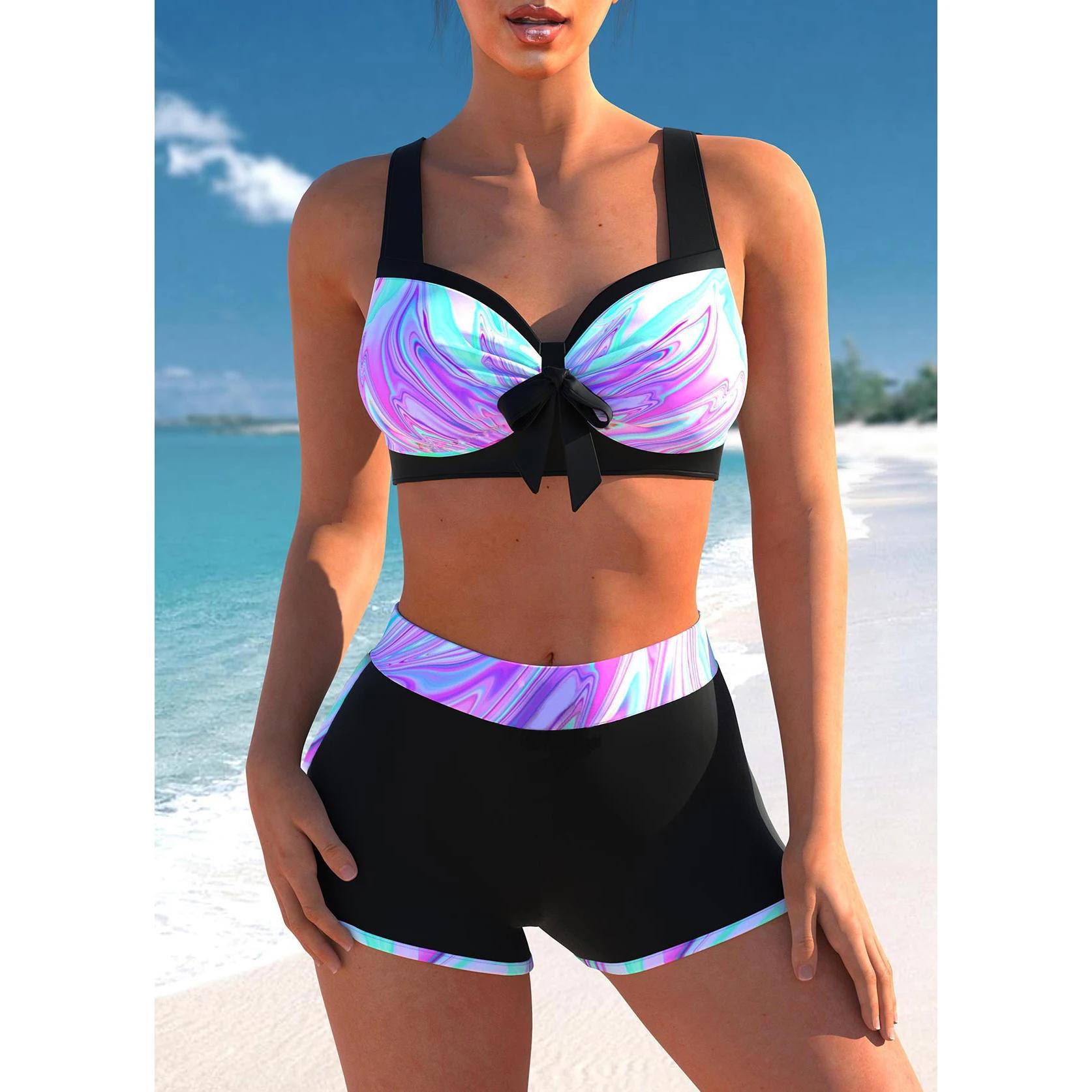 

Лето 2024, комплект из двух предметов, пляжное бикини, сексуальный комплект купальников, летний женский новый принт, бикини из двух предметов, пляжный купальник L фиолетовый