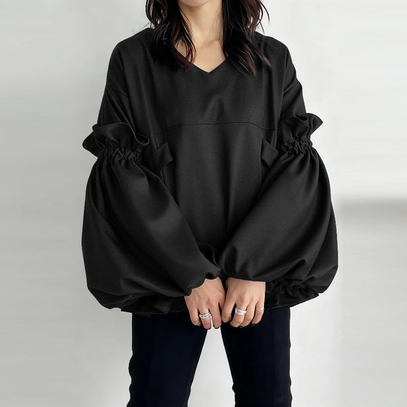 ZANZEA Women Casual V-Neck Puff Long Sleeve Loose Blouse
