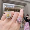 New Pink Ring With Micro Inlaid Pear Shaped Colored Jewelry Retro Exaggerated Zircon Female