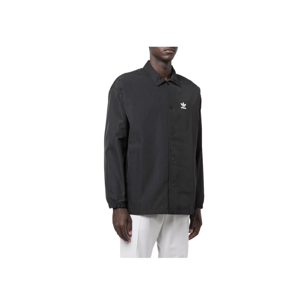 adidas Originals Trefoil Logo Print Shirt-Style Sports Jacket International Edition Men Jackets Black H09129