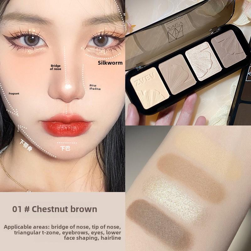 4 Farben Konturpalette, Textmarker, Schimmer, matter Bronzer, Nasenschatten, Gesichtsschattierungspuder-Make-up-Palette