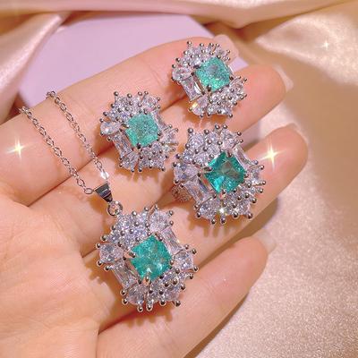 Exquisite Jewelry Set Paraípa Crown Square Stud Earrings Flower Zircon Ring Women's Three-piece Party Wedding Birthday Gift