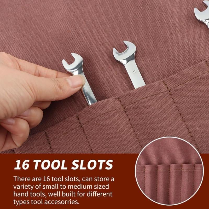 Metric SAE Wrench Roll Up Storage Bag With 16 Pockets Compact Tool Organizers For Professional Mechanics Electricians