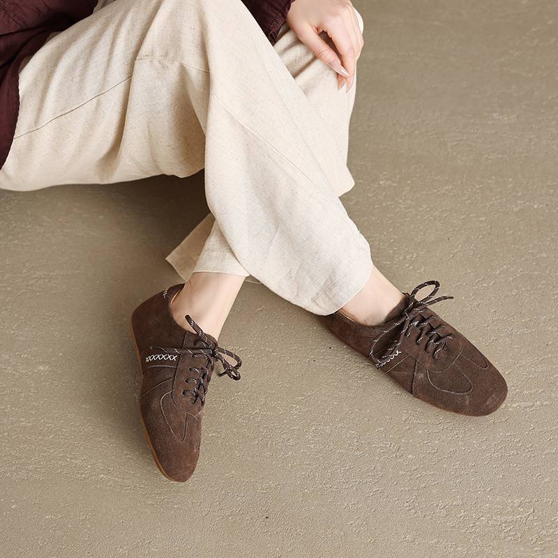 Krazing Pot Nubuck Round Toe Increased Lace Up Spring Autumn Shoes Big Size 41 Lace Up Women Leisure Shoes