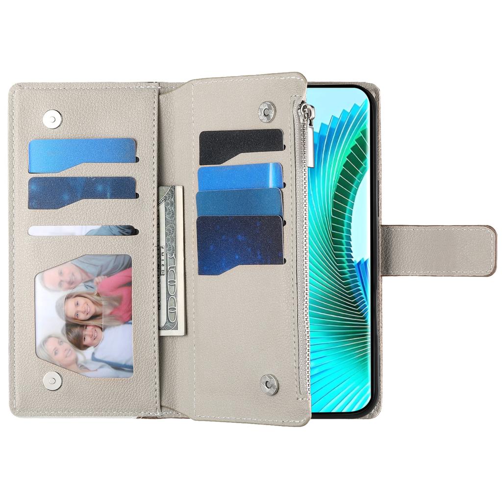 For Honor 90 Case Zipper Wallet Color Splicing Leather Flip Phone Cover with Straps