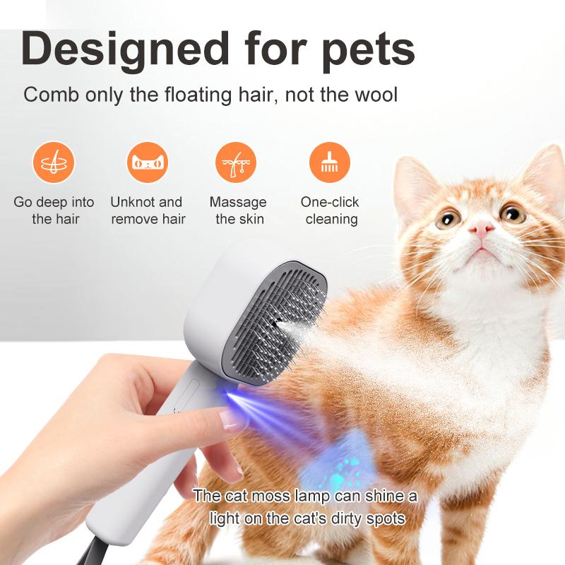 Cat Steam Brush, 3 In1 Pet Grooming Comb  2-in-1 Spray Comb for Gentle Detangling, Anti-Static Grooming & Skin Massage