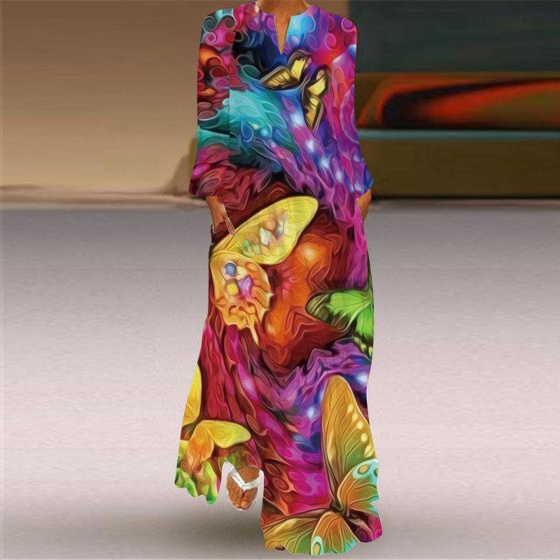 Long Sleeves Dress Women's 2025 Spring/Summer New Arrival Women's Clothing 3D Peacock Fashion Print Long Dress Travel Photography Clothes