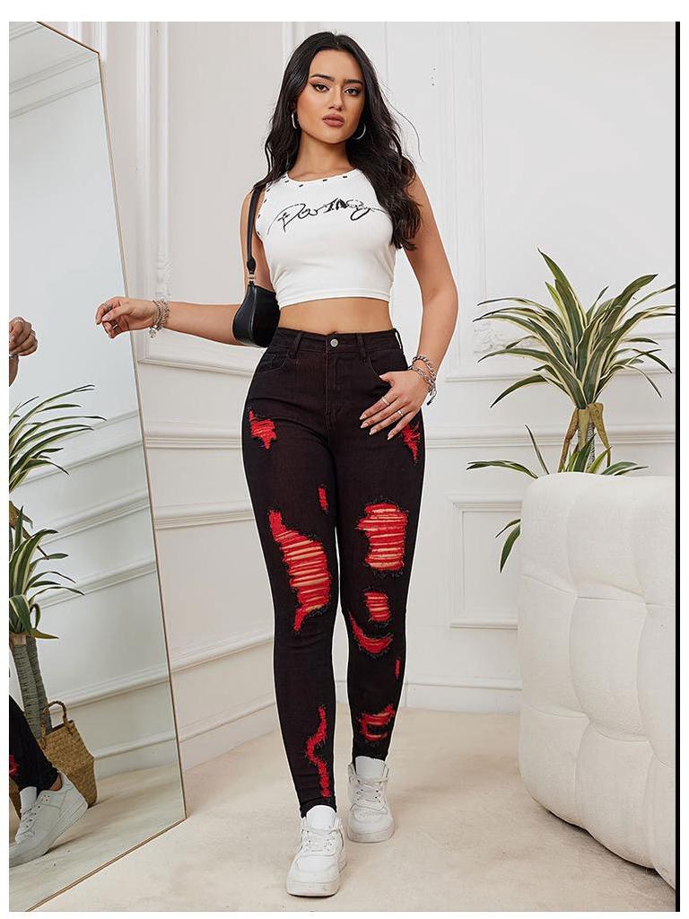 Colorful Slim Fit High-Waist Jeans for Women - Hip-Lifting Elastic Pencil Pants