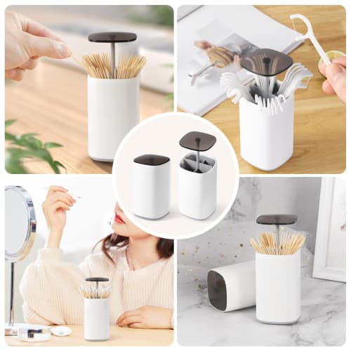 Kailund Toothpick Holder, One-Touch Toothpick Case, 4 Compartments, Cotton Swab Case with Lid, Toothpick Holder, Dustproof and Moisture-Proof, Stylish