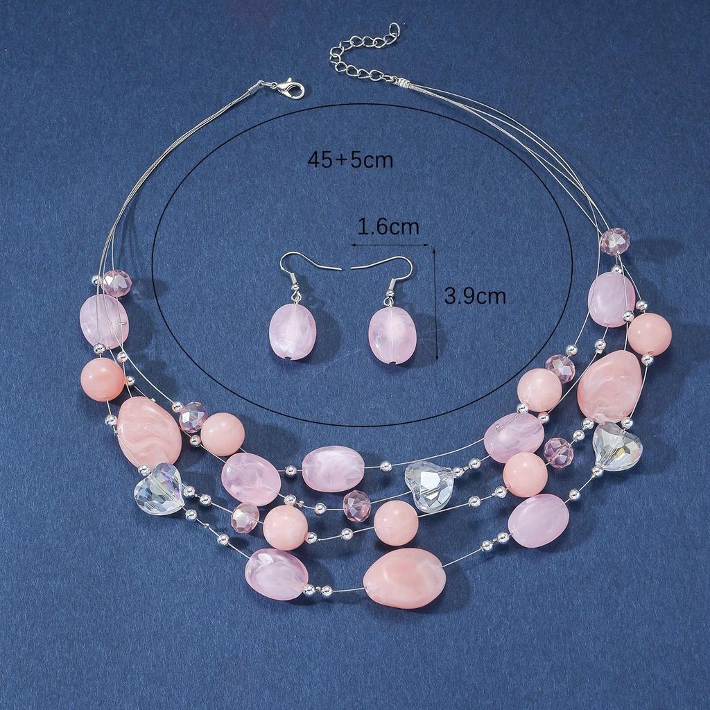 Women Bridal Wedding Crystal Necklace Earrings Beads Jewelry Set