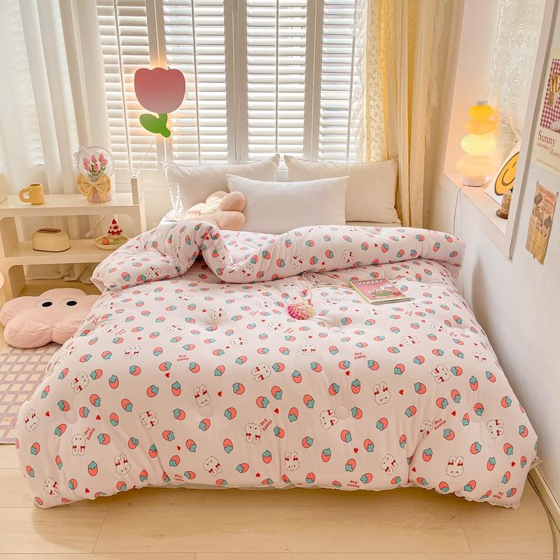 All-Season Cute Cartoon Print Comforter Adults Children Thick Warm Winter Quilts Single Double Size Soy Fiber Soft Quilt for Bed