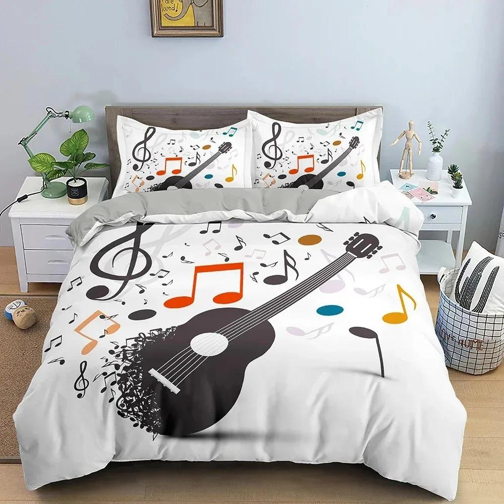 Music Guitar Bedding Set King Queen Heavy Metal Punk Rock Duvet Cover for Teen Boy Musical Note Polyester Comforter Cover