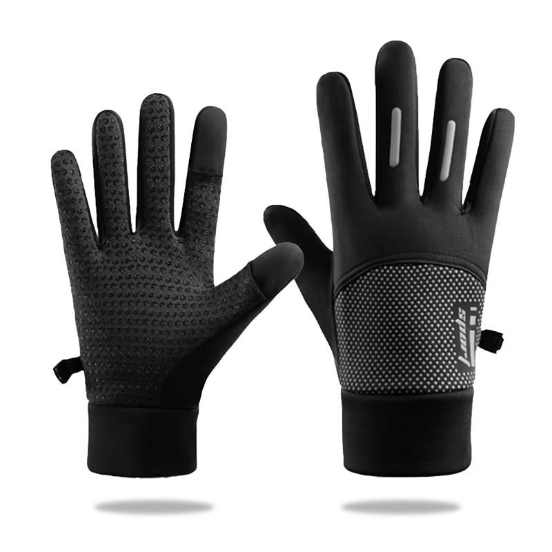 Mens Fall Sports Gloves With Windproof Waterproof Polyester For Outdoor Cycling чёрный