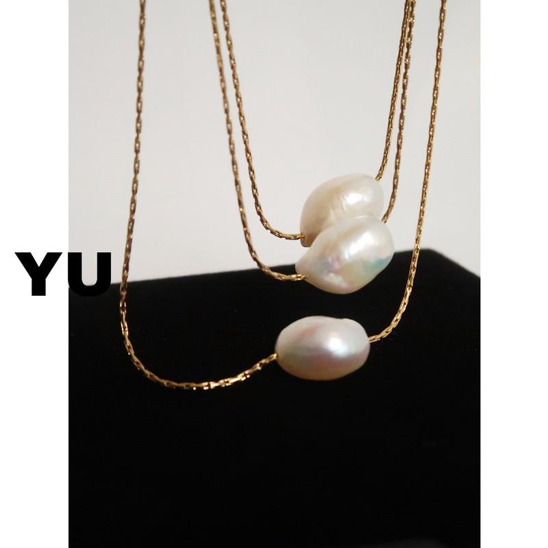 Baroque Pearl Pendant Necklace Women Natural Freshwater Irregular Shape Titanium Steel Chain Gold Plated Minimalist Fashion Gold