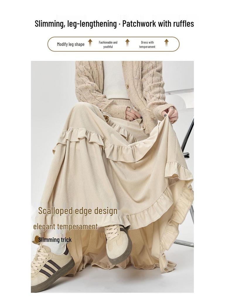Women's 2026 A-Line Layered Velvet Umbrella Skirt with Elastic Waist - Mid-Length, In Stock