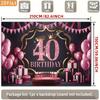 2D 40th Birthday Photography Backdrop Pink Black Background with Crown, Balloons and Cake