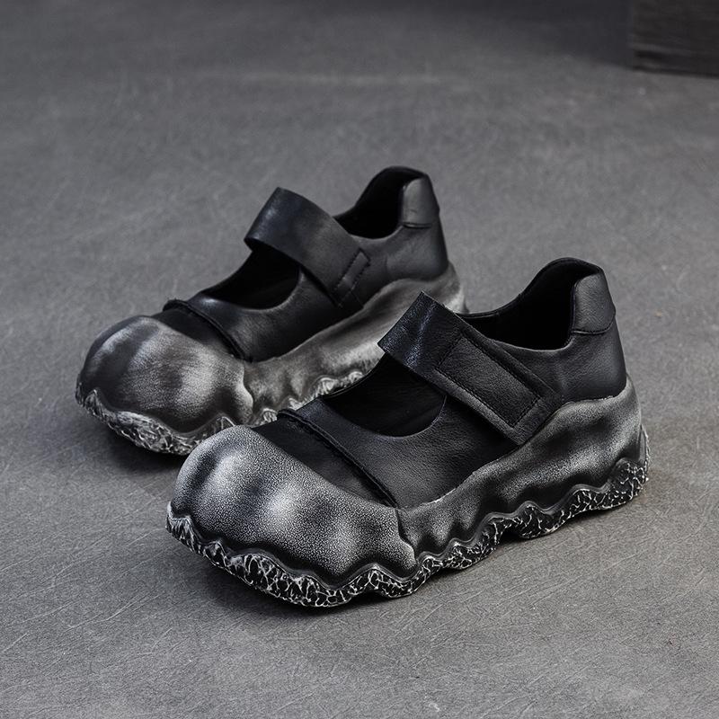 Fashion GKTINOO 2025 Spring/Summer New Retro Round Toe Thick Soled Shoes Genuine Leather Soft Soled Women's Flat Shoes