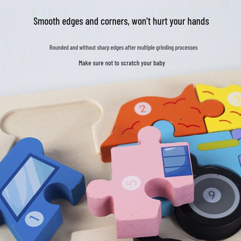 3D Wooden Buckle Puzzle: Educational Toy for Early Learning - Numbers, Transportation, and Animal Blocks