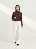 Autumn Winter Women's Seamless Wool Sweater – Ruffle Trim, Slim Fit, High Neck, Machine Washable Base Layer, Solid Color.