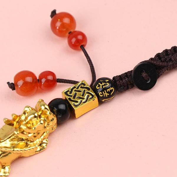 1PC Vintage Brass Money Bag Keychain Pendant Handmade Rope Lucky Feng Shui Coins Hanging Jewelry Car Key Chain