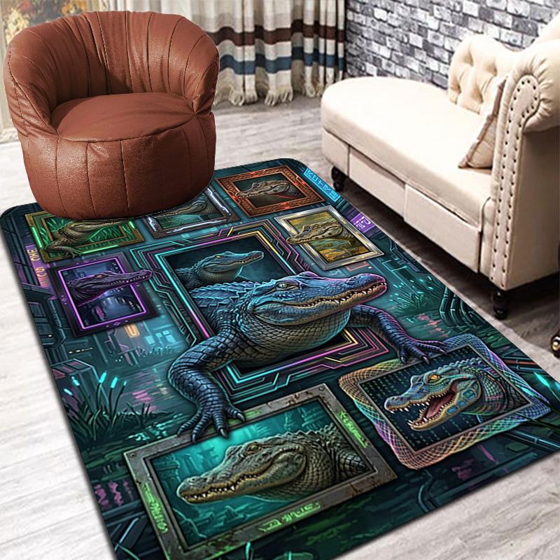 Cyber Crocodile Gallery Pattern Rug Floor Mat for Living Room or Bedroom Soft and Comfortable Carpet a Gift for Birthday and Holiday.