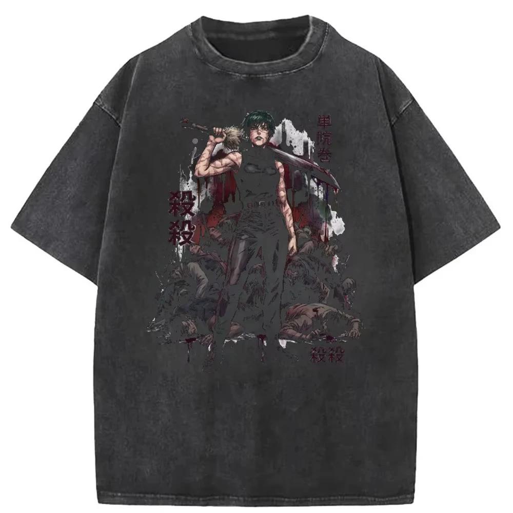 

Zenin Maki Anime Vintage Washed T-Shirt Cotton Jujutsu Kaisen Harajuku Men s Women s Streetwear Women Short Sleeve XXXL зелений