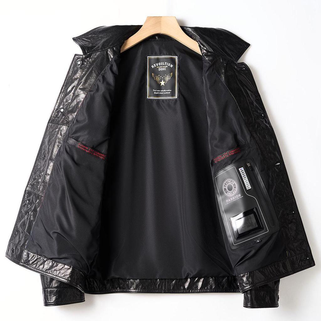 2025 Autumn Genuine Leather Men's Cowhide Waxed Jacket Business Outerwear