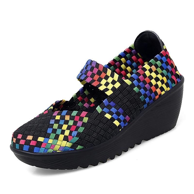 

Женские плетеные сандалии 35-42, летние покатые спортивные сандалии с пышным тортом и толстой подошвой из ткани 37 разноцветный/чёрный