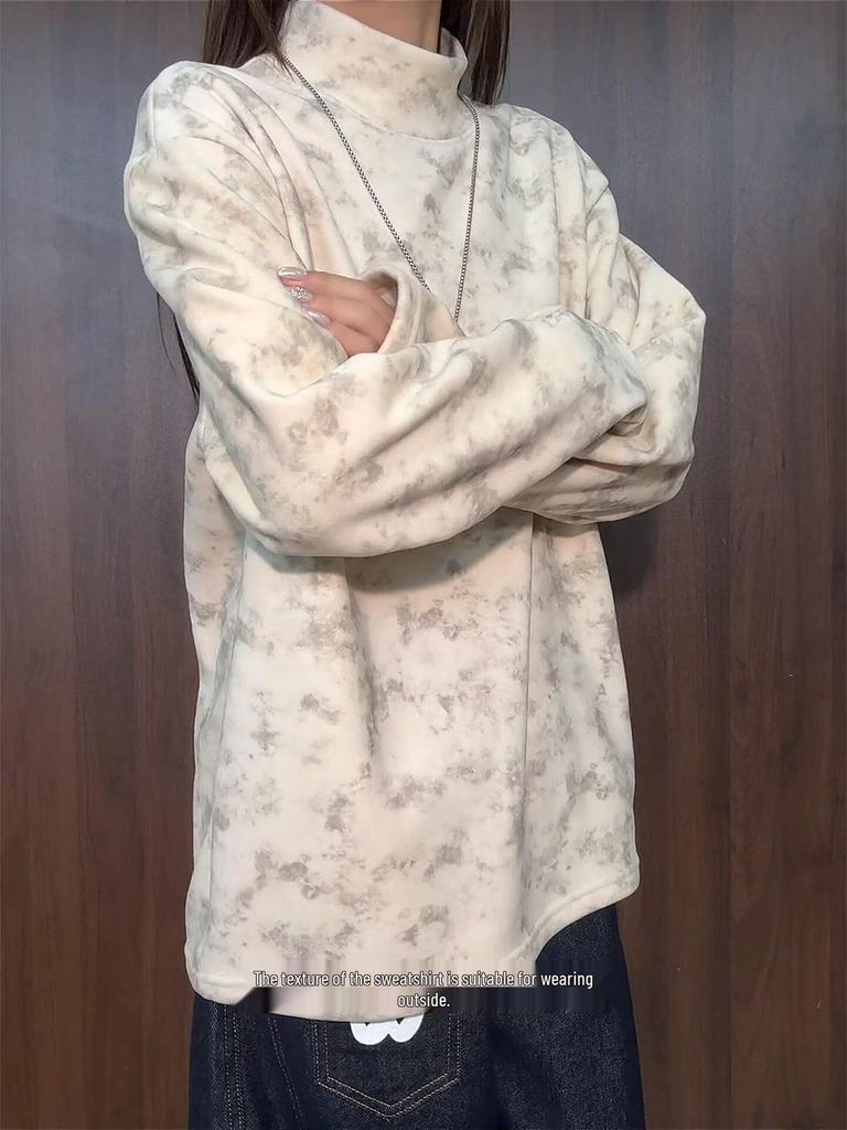 Unisex Marble Tie-Dye Half-High Collar Sweatshirt - Trendy, Comfortable, Long-Sleeve Casual Top