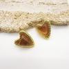 Elegant 2026 European & American Stainless Steel Heart Resin Stud Earrings - Retro French Style