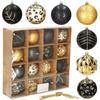 Décorations de sapin de Noël - SPRINGOS - 16 pcs - Or/Noir - 8 cm - Plastique