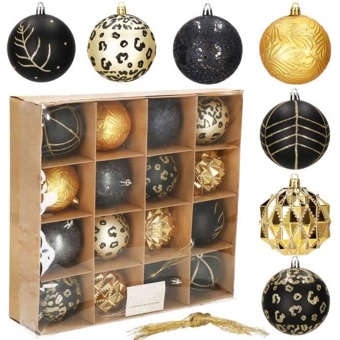 Décorations de sapin de Noël - SPRINGOS - 16 pcs - Or/Noir - 8 cm - Plastique