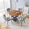 Table and Chair Set, Round 107 Cm Dining Table In Walnut Look, Double Storage Level, 4 Gray Textured Fabric Dining Chairs, Flower-Shaped Backrest
