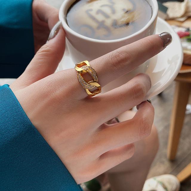 ANENJERY Mikro-Zirkon-Kettenring für Damen, luxuriöser goldener offener Ring im Großhandel