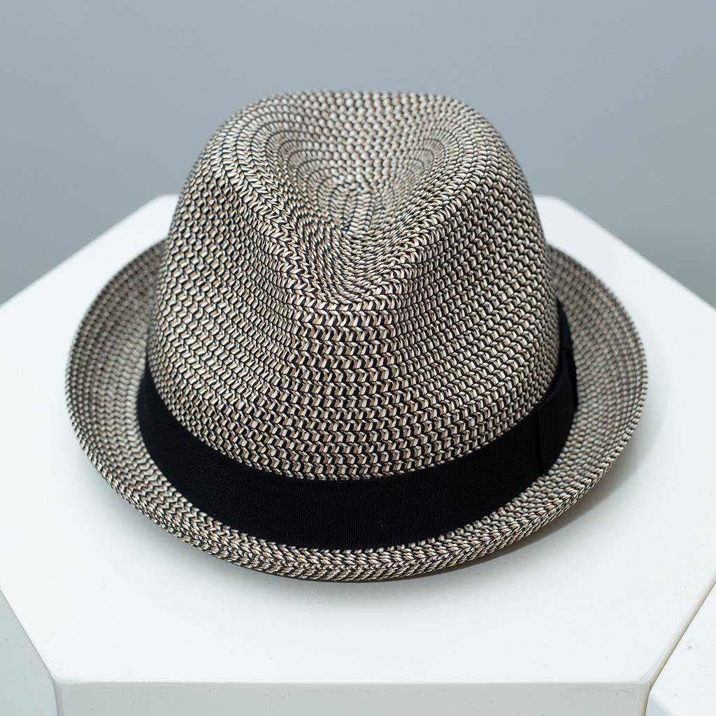 Cappello da uomo classico Vintage Cappello Trilby britannico in paglia Cappello Fedora estivo in paglia Traspirante Cappello da sole da spiaggia Cappello Panama in paglia Cappello da viaggio cubano