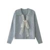 Spring Autumn Lace Pachwork Hollow Out Knitting Bandage Cardigan Sweater Women Sweet Casual Knitting Top